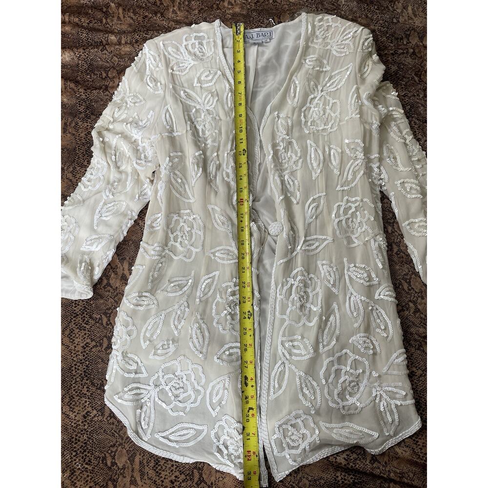 NWT AJ Bari White Cream Beaded Sequin Silk Oversized Long Sleeve Shirt Jacket 14 - Picture 5 of 9